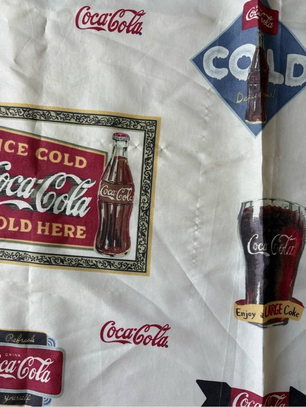 Vintage Coca Cola Shower Curtain Fabric Nostalgic Retro Coke Bottle Logo USA